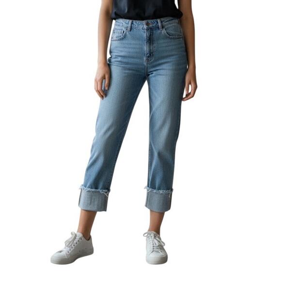 Rolla's Blue Cropped Straight Denim Jeans Stitched Rolled Hem Medium Size 28 - Picture 1 of 11